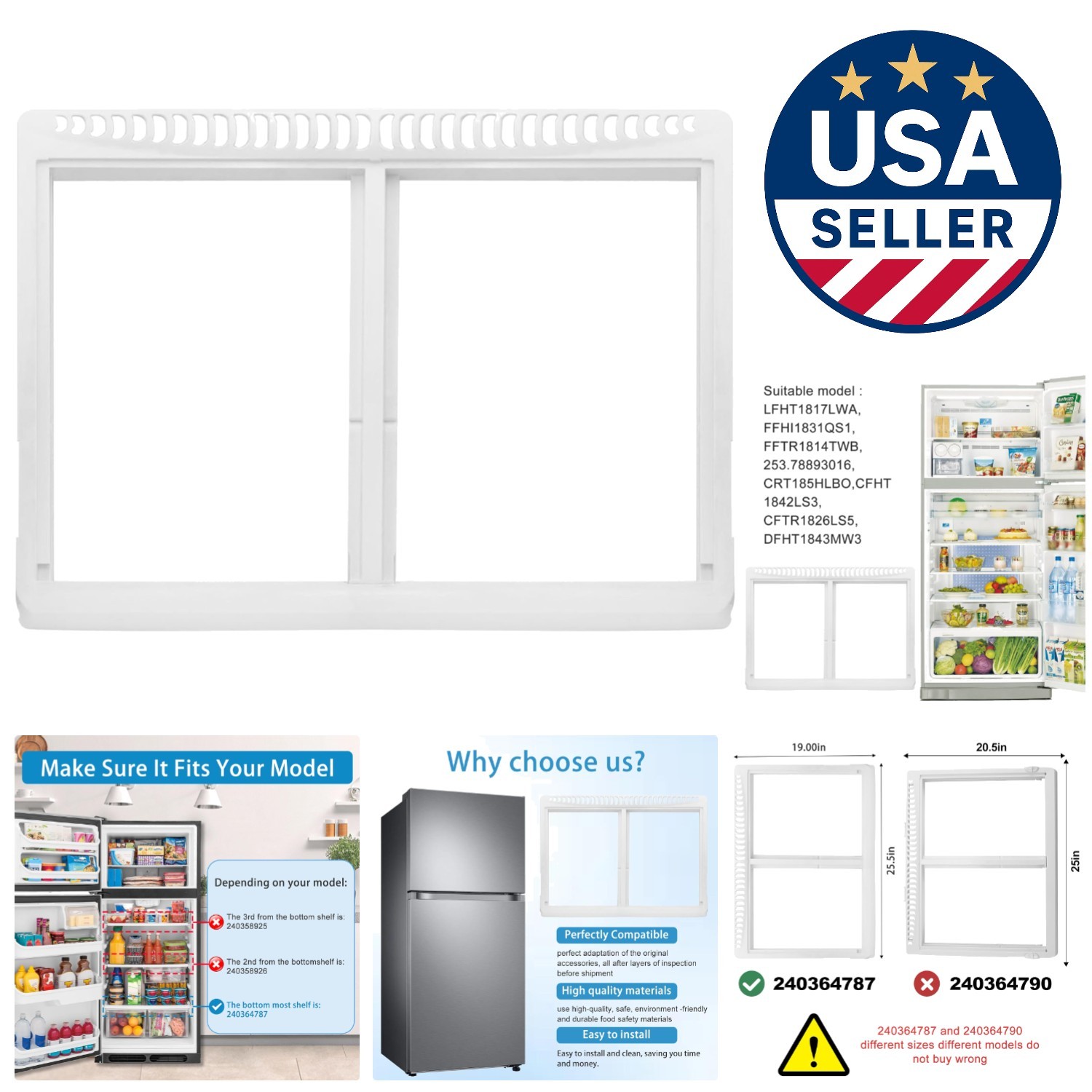 Sturdy Refrigerator Crisper Drawer Cover Frame - Fits Various Frigidaire Models gallery