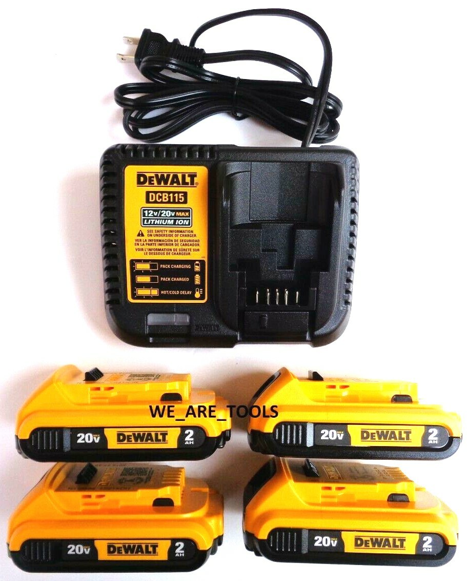 (4) Dewalt 20V DCB203 Batteries, (1) DCB115 Charger 2.0 AH 20 Volt gallery
