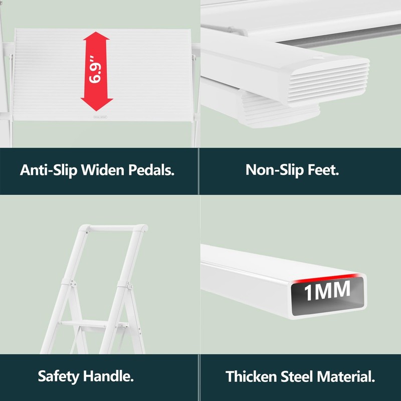 Foldable Step Ladder 4 9ft 300lb Lightweight Anti Slip White Ladders Home Pedals gallery