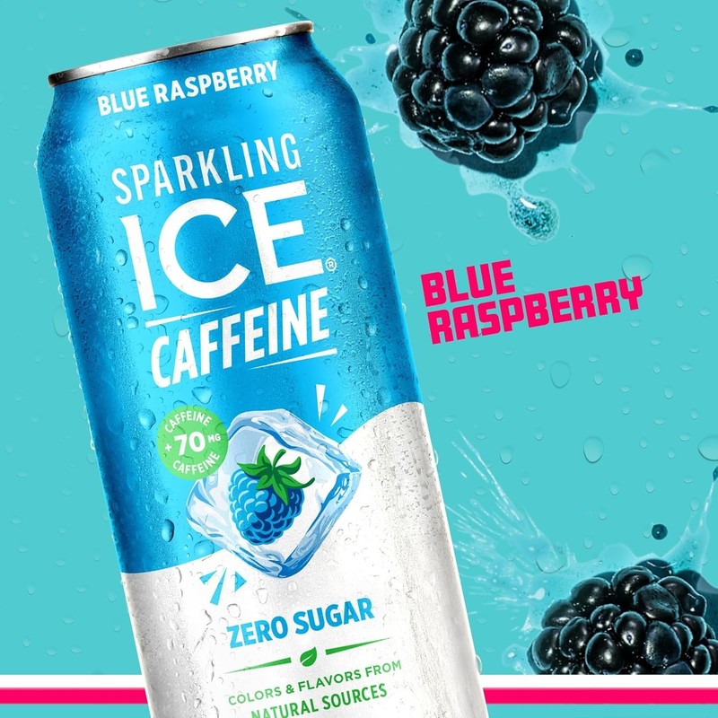 Caffeine-Infused Blue Raspberry Sparkling Water, Low-Calorie - Case of 12 Cans gallery