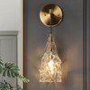 Transitional Bathroom Bell Wall Sconce 1-Light Brass Crystal Shade gallery