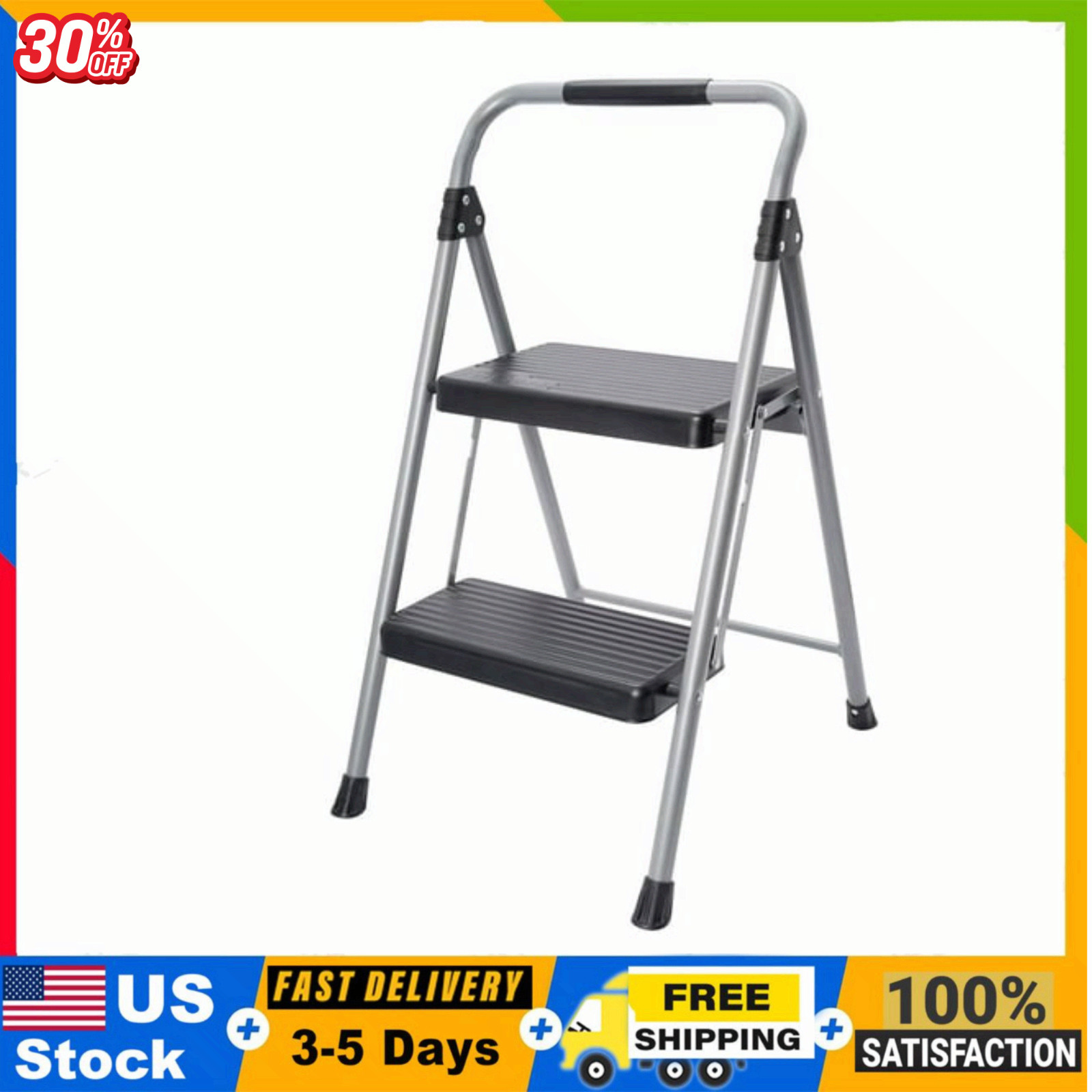 Hyper Tough Gray & Black 2-Step Steel Large Platform & Foldable Step Stool gallery