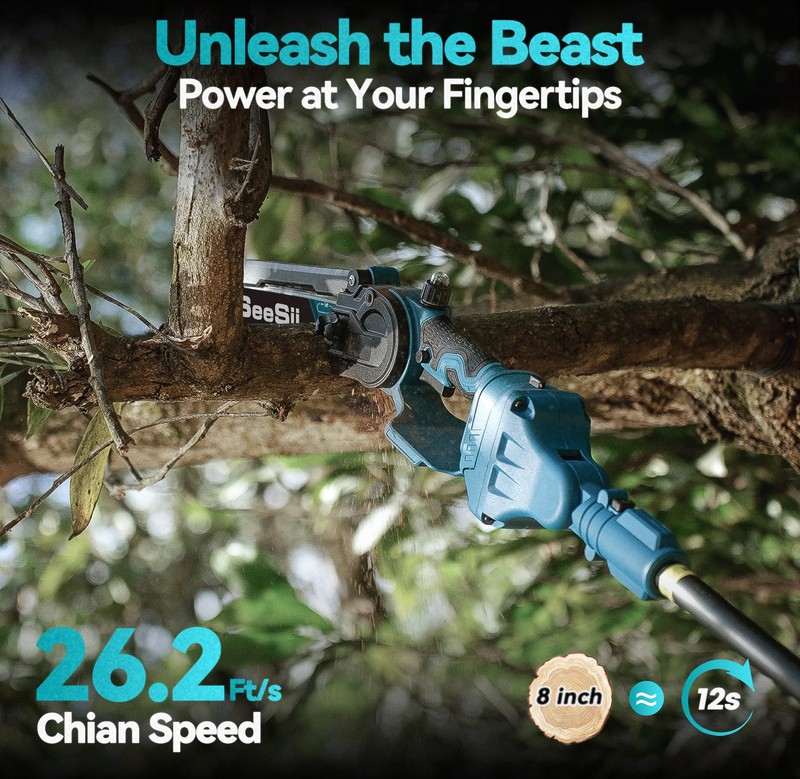 Seesii Cordless Pole Saw 8" Mini Chainsaw 10ft Reach Pole Saw for Trimming 2x4.0 gallery