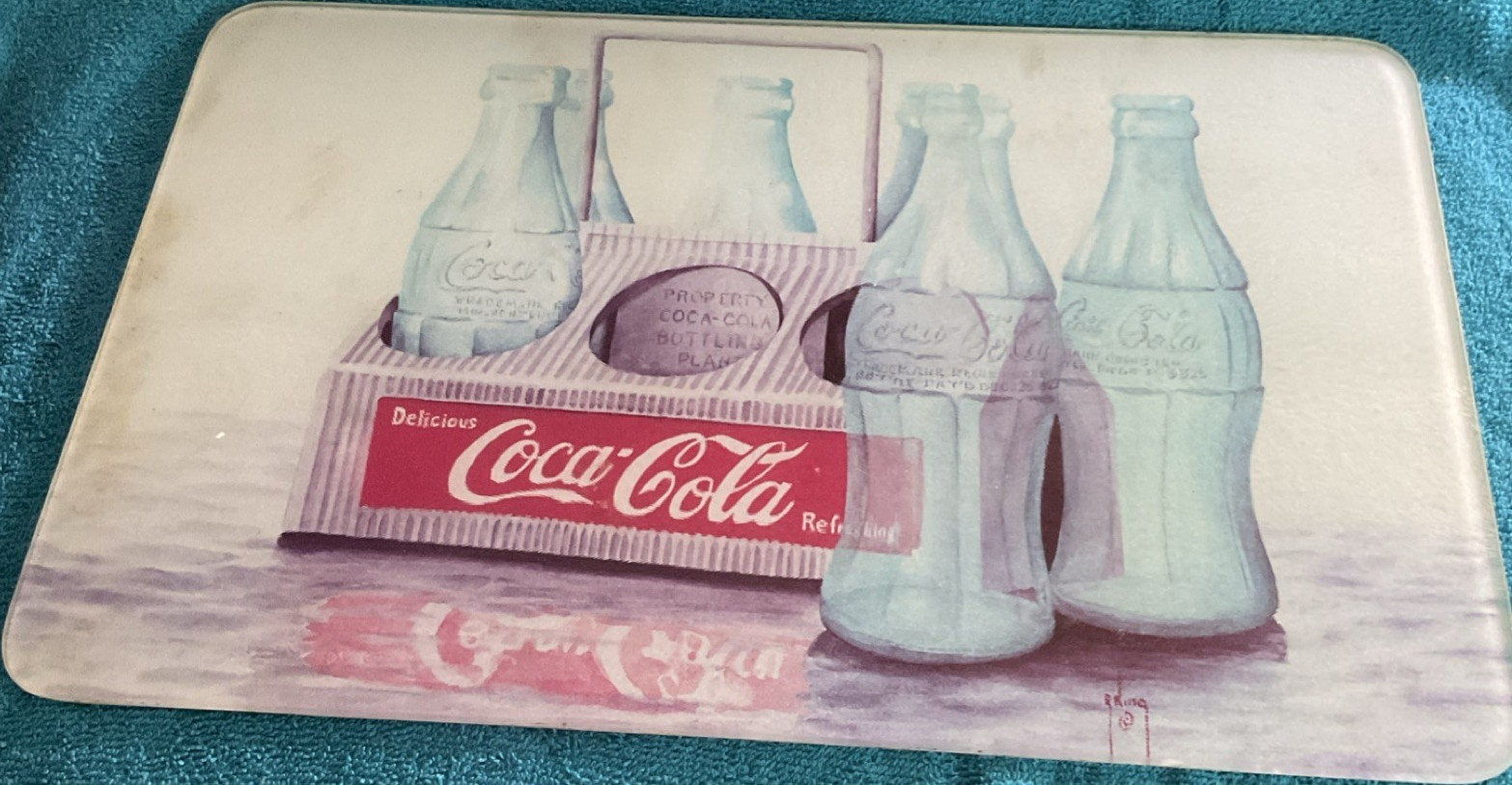 Coca-Cola Glass Rectangle Cutting Board Vintage Bottle Multicolor Beverage Theme gallery
