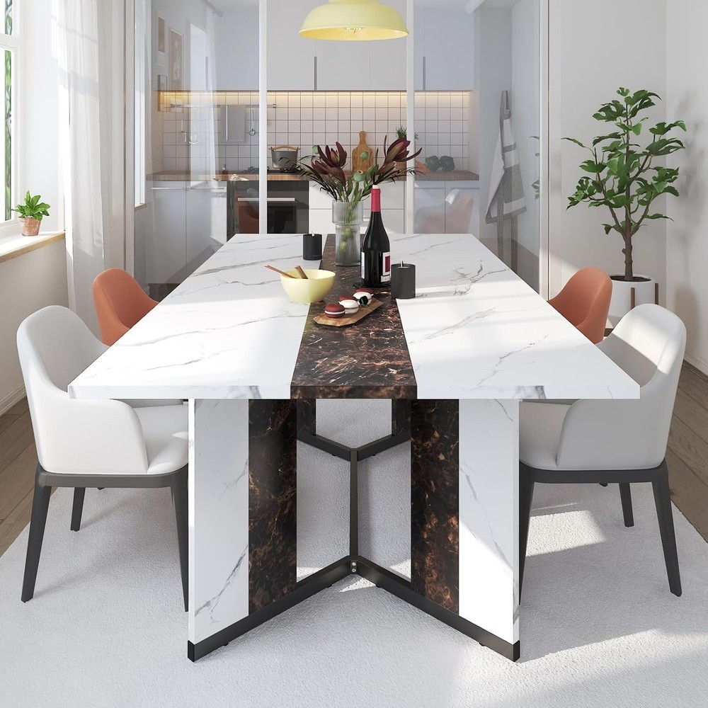 71 Inch Large Rectangular Dining Table for 6-8 People Dining Table with Marble