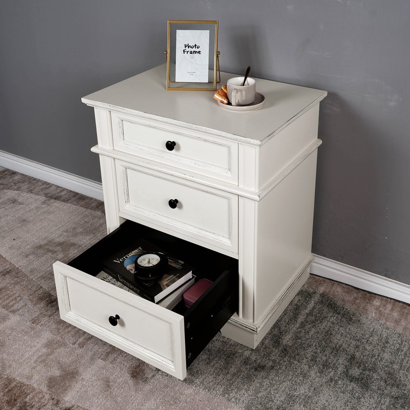 Farmhouse Nightstand Rustic Solid Wood End Side Table with 3 Drawer Storage gallery
