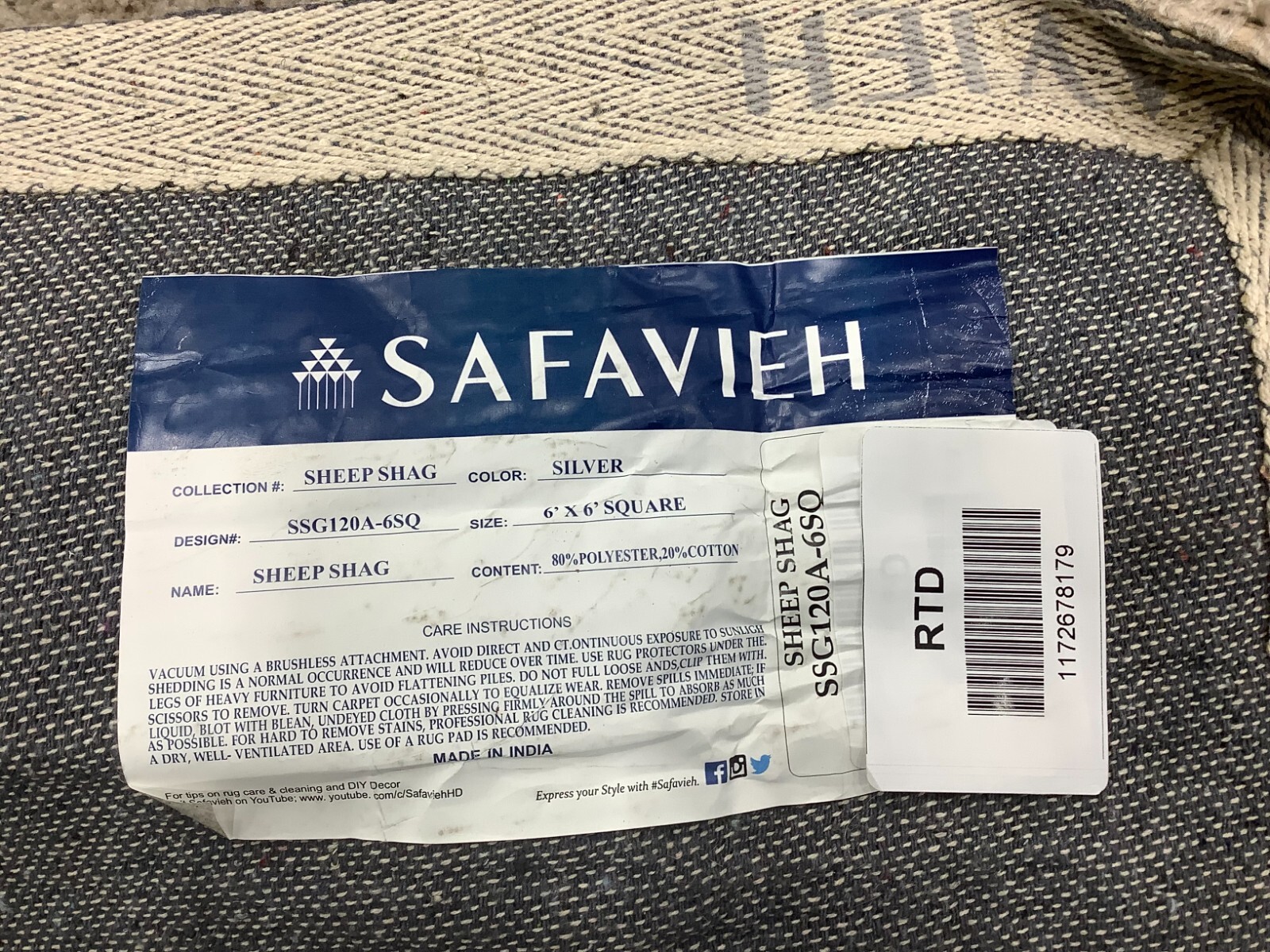 SILVER 6'-0" x 6'-0" Flaw in Rug, Reduced Price 1172678179 SSG120A-6SQ gallery