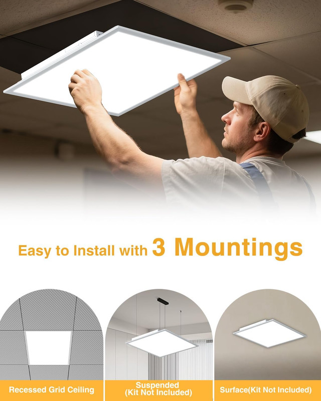 Dimmable 2X2 LED Flat Panel Light, 2 Pack, 5200LM, Selectable Wattage & Color gallery