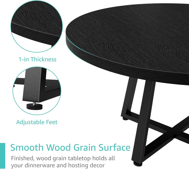 Black round Dining Table for 6 - Modern Circle 51 Inch Large Room Kitchen Dinnin gallery