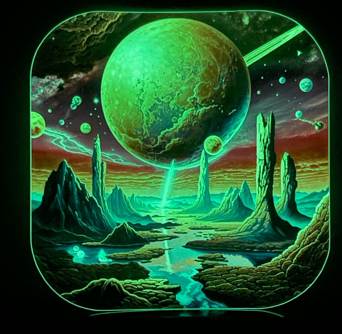 Other Worlds Glow Dark Sticker Sci-Fi Fantasy Art Space Stars Cosmos Dreams gallery