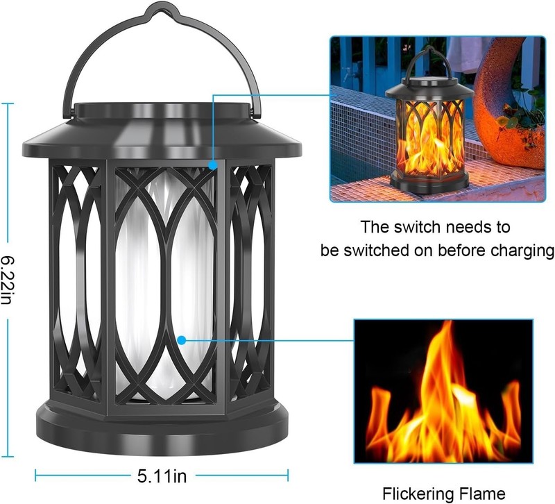 2 Pack Hanging Solar Lights Lantern Outdoor Flickering Flames Solar Outdoor US gallery