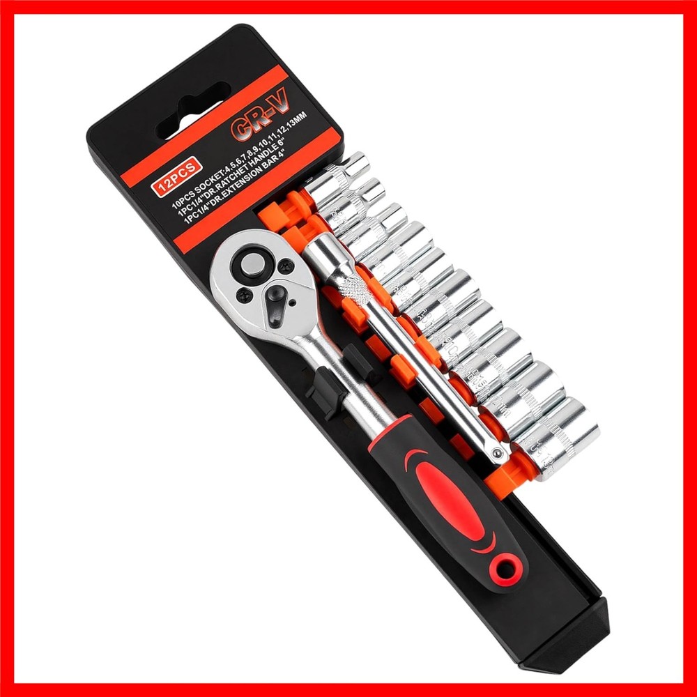 12PCS 1/4 Inch Drive Socket Set, Mini Ratchet Socket Wrench Set, Small M