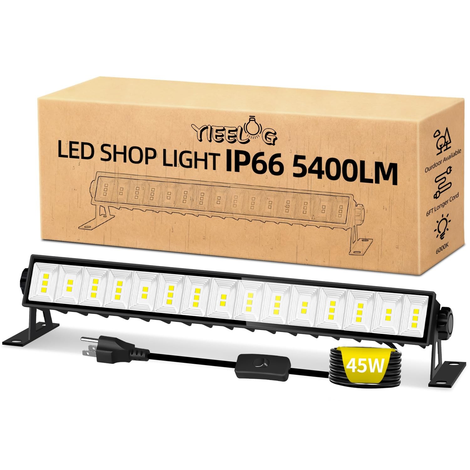 45W LED Shop Light 5400LM Plug In Garage Overhead Light Fixture 6FT Cord gallery