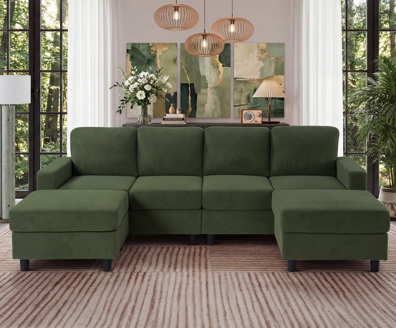 U-Shaped Sectional Modular Sofa Couch w/ Ottoman, Upholstered Corner Sofa Lounge gallery