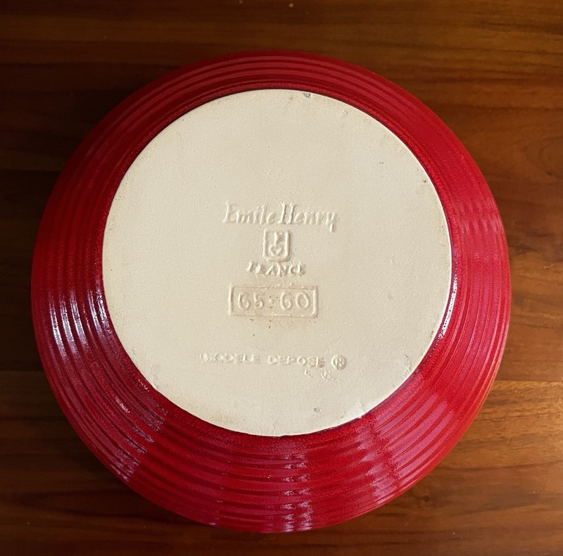 Emile Henry Large Red Ceramic Mixing Bowl Ribbed 5 Quart France #6560 Stoneware gallery