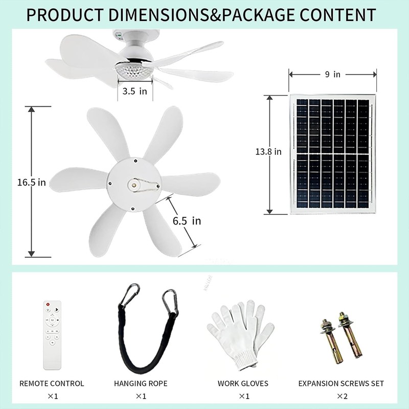 Solar Ceiling Fan Light, Portable Gazebo Fan with 15W Solar Powered Fans with Re gallery
