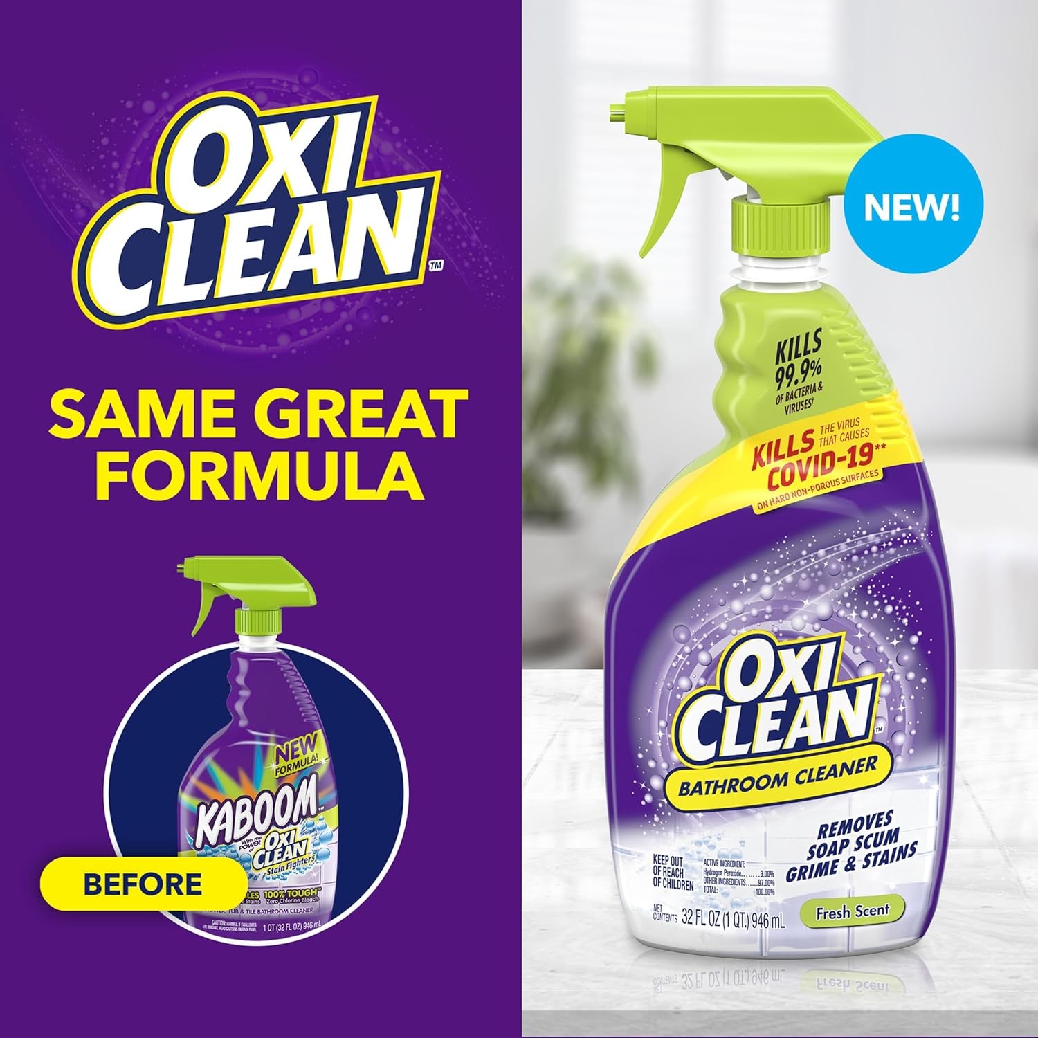 OxiClean Bathroom Cleaner, Shower, Tub & Tile, Powered 32 Fl Oz (Pack of 1) gallery