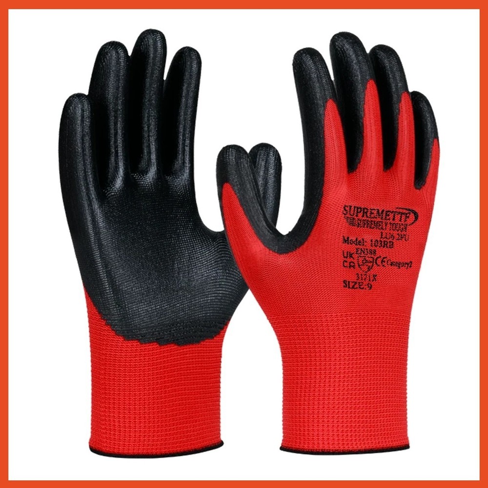 Safety Work Gloves Latex, Nitrile, PU, Coated Gardening builders Grip - 12 Pairs