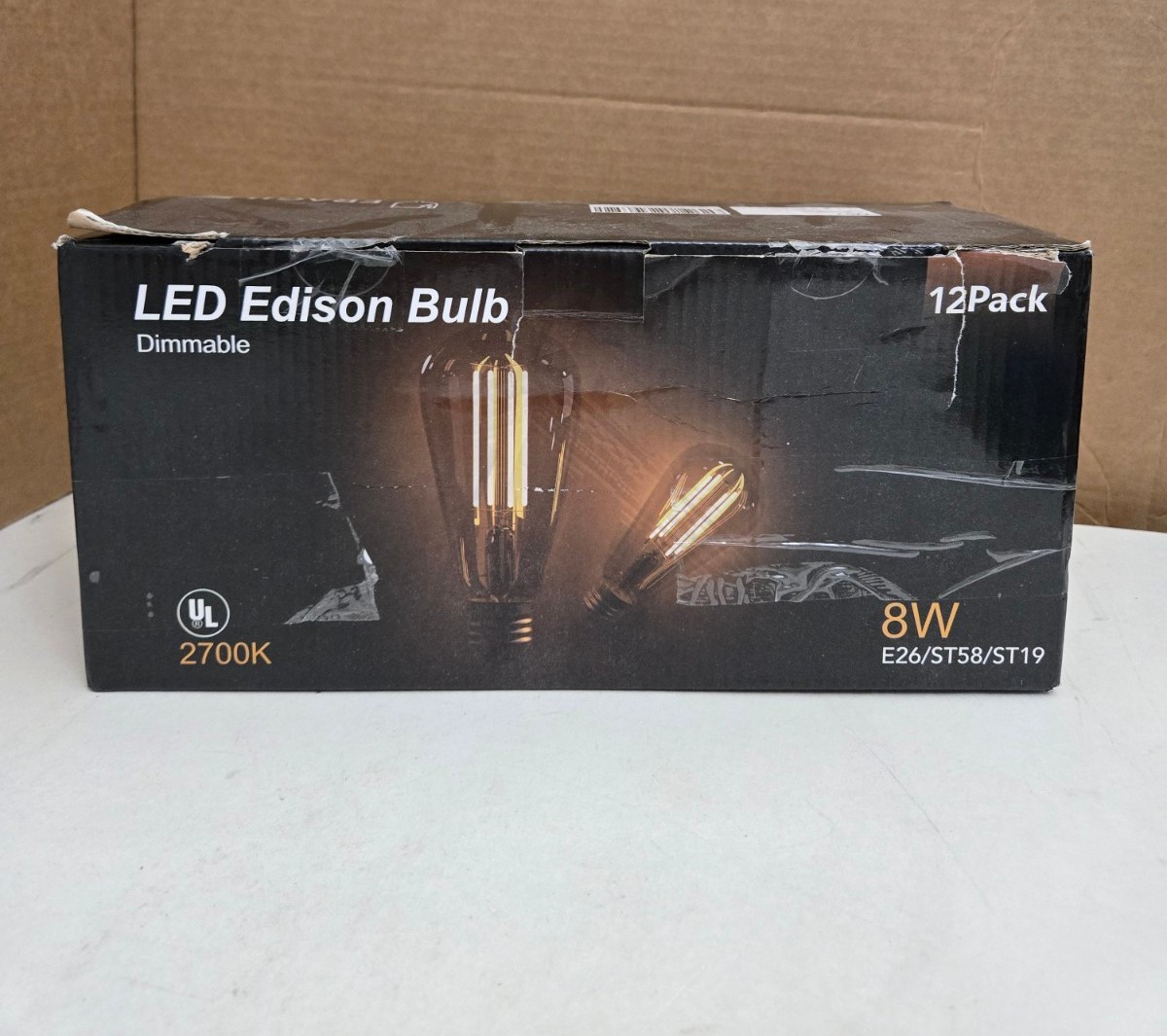 TJOY 8W LED Vintage Edison Light Bulbs Dimmable E26 ST58 ST19 12-Pk gallery