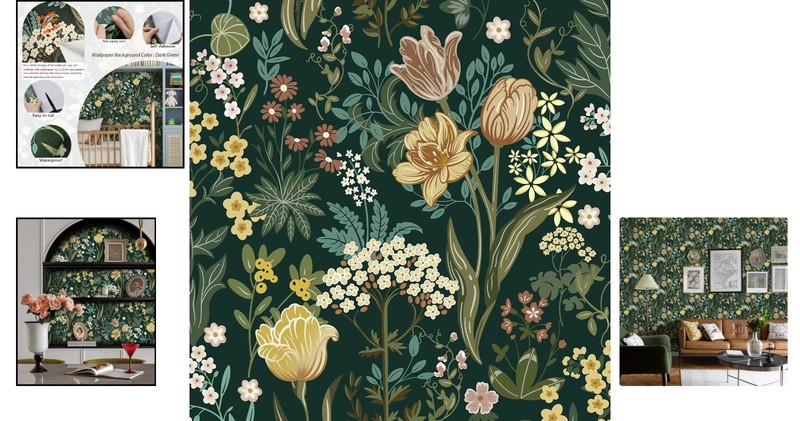 Versatile Dark Green Floral Contact Paper - Waterproof & Tear Resistant 78.7in gallery