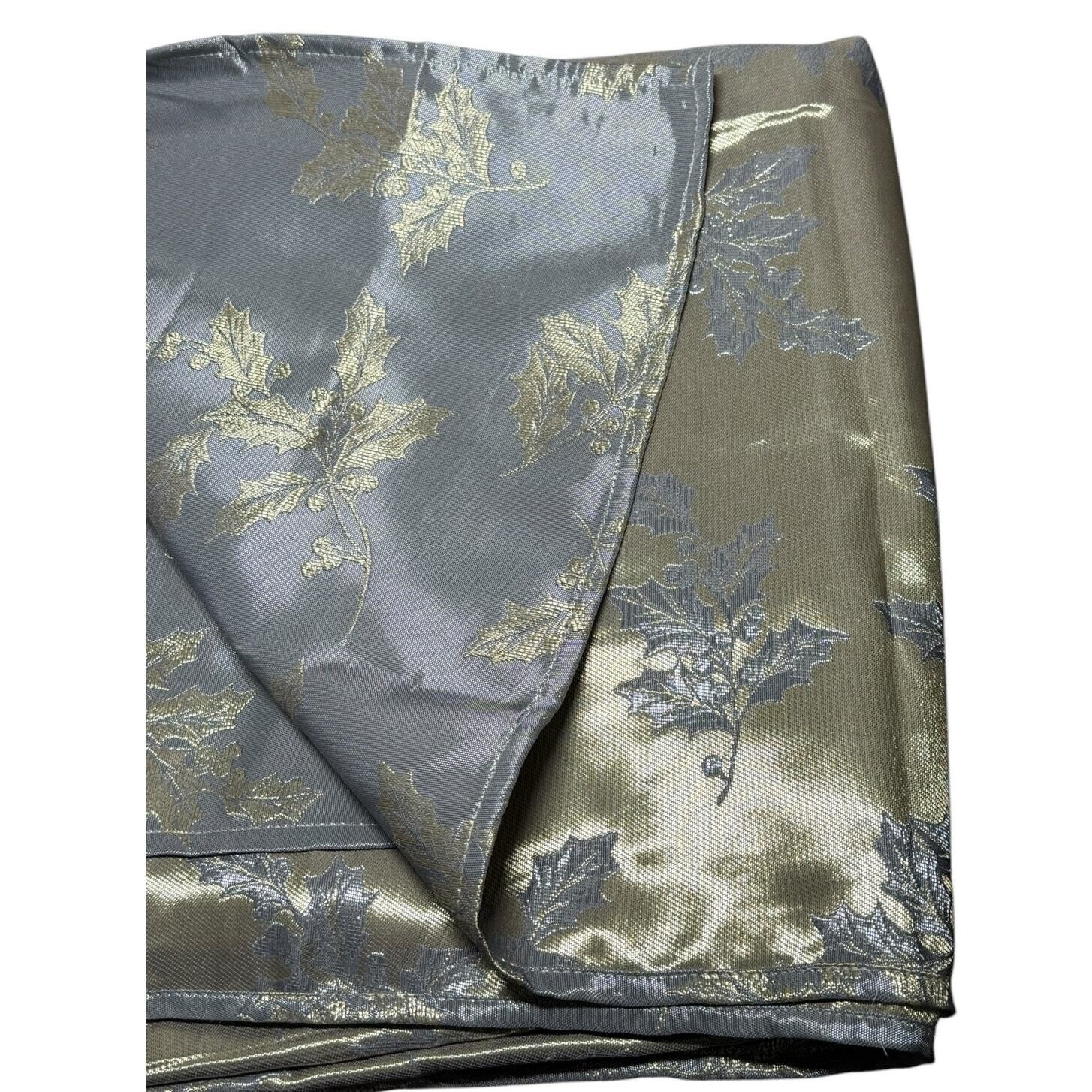 Lenox Holly Tablecloth 60x84 Gold Silver Reversible Christmas Jacquard gallery