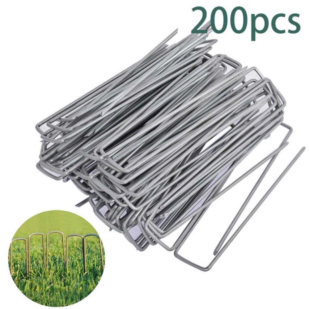 6" Landscape Sod Staples Sturdy Garden Stakes Weed Barrier Fabric Pins 200pcs gallery