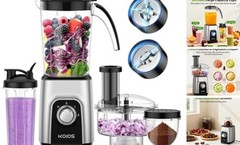 Blender/Food Processor Combo Max 1000W, 4 in 1 34oz Pitcher, 22oz Travel Cup,