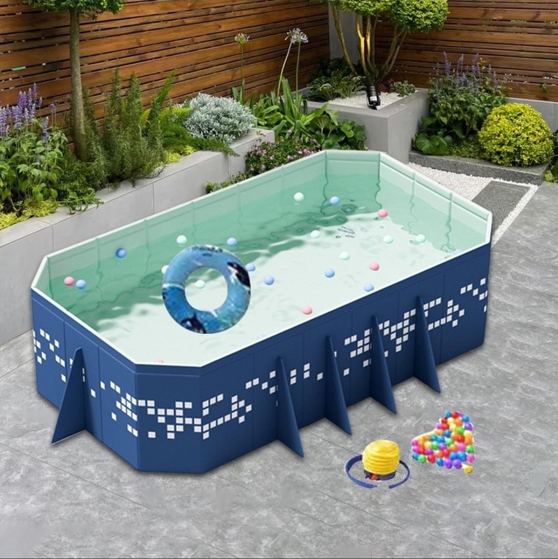 Non Inflatable Foldable Swimming Pool, Foldable Outdoor, Blue, 260x165x50cm gallery