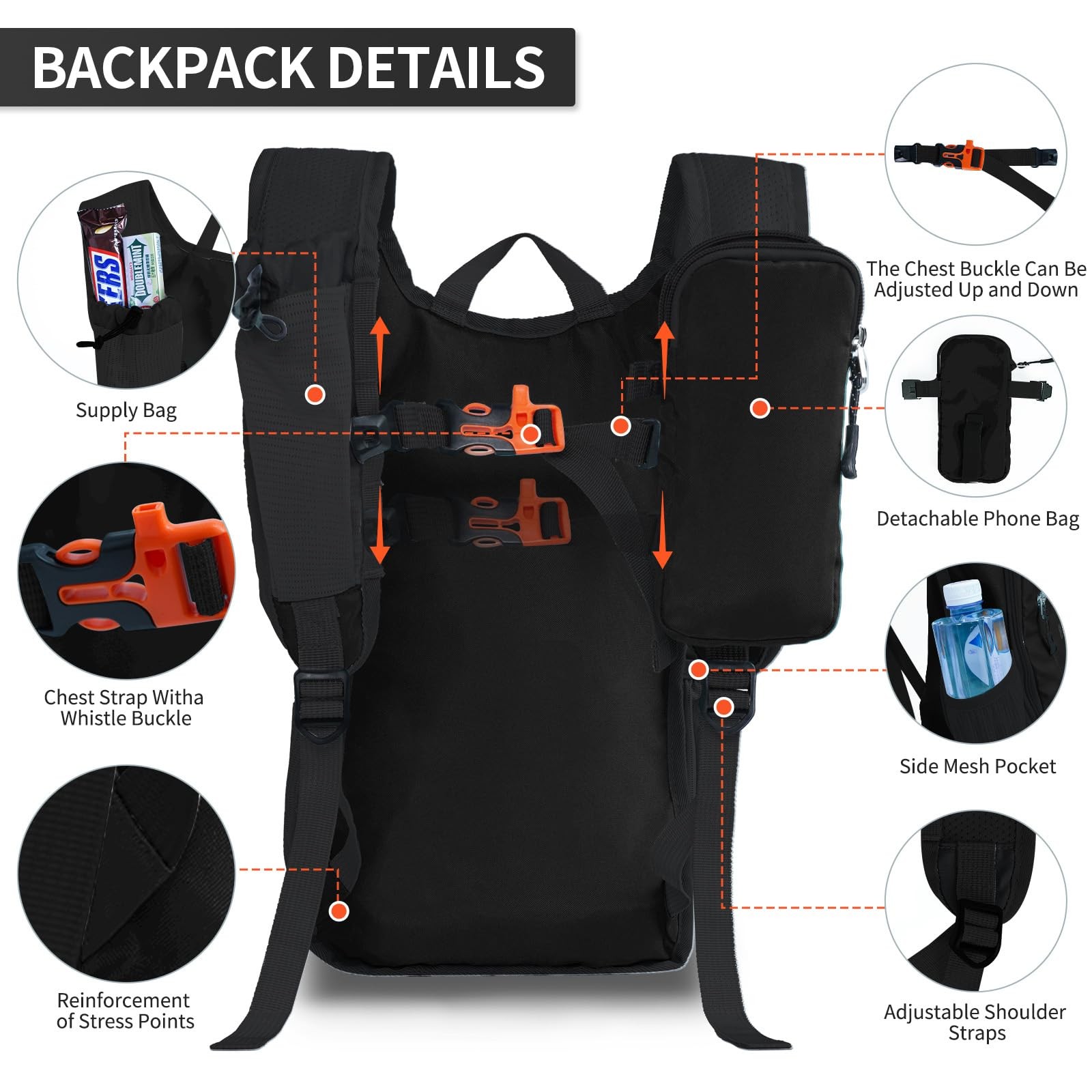 10L Black Small Daypack Lightweight Packable Travel Foldable Backpack Men 5