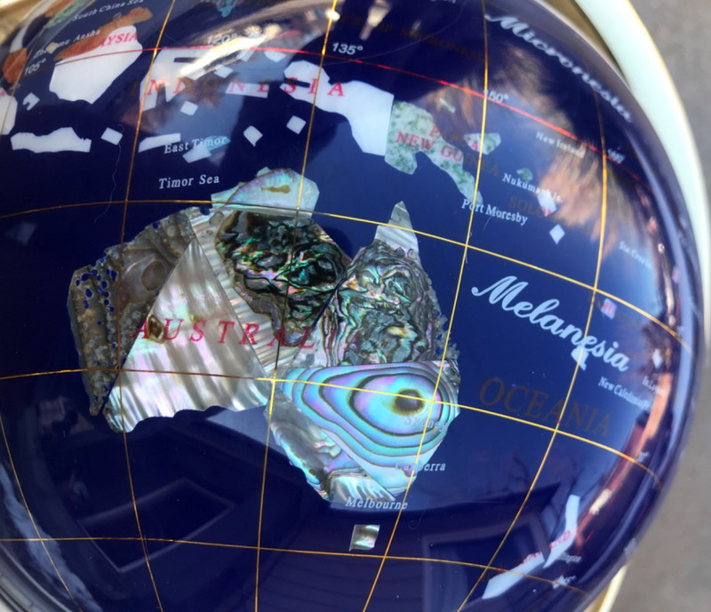 Globe Lapis Lazuli with Gemstones, Compass and Gold Plated Brass Stand 14" Tall gallery