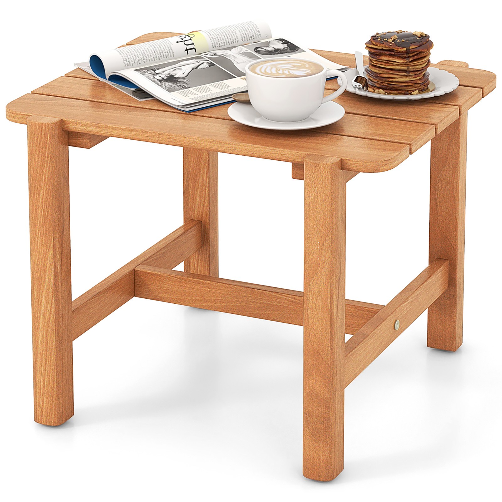 Patio Teak Wood Side Table with Slatted Tabletop Small Coffee Table for Porch gallery