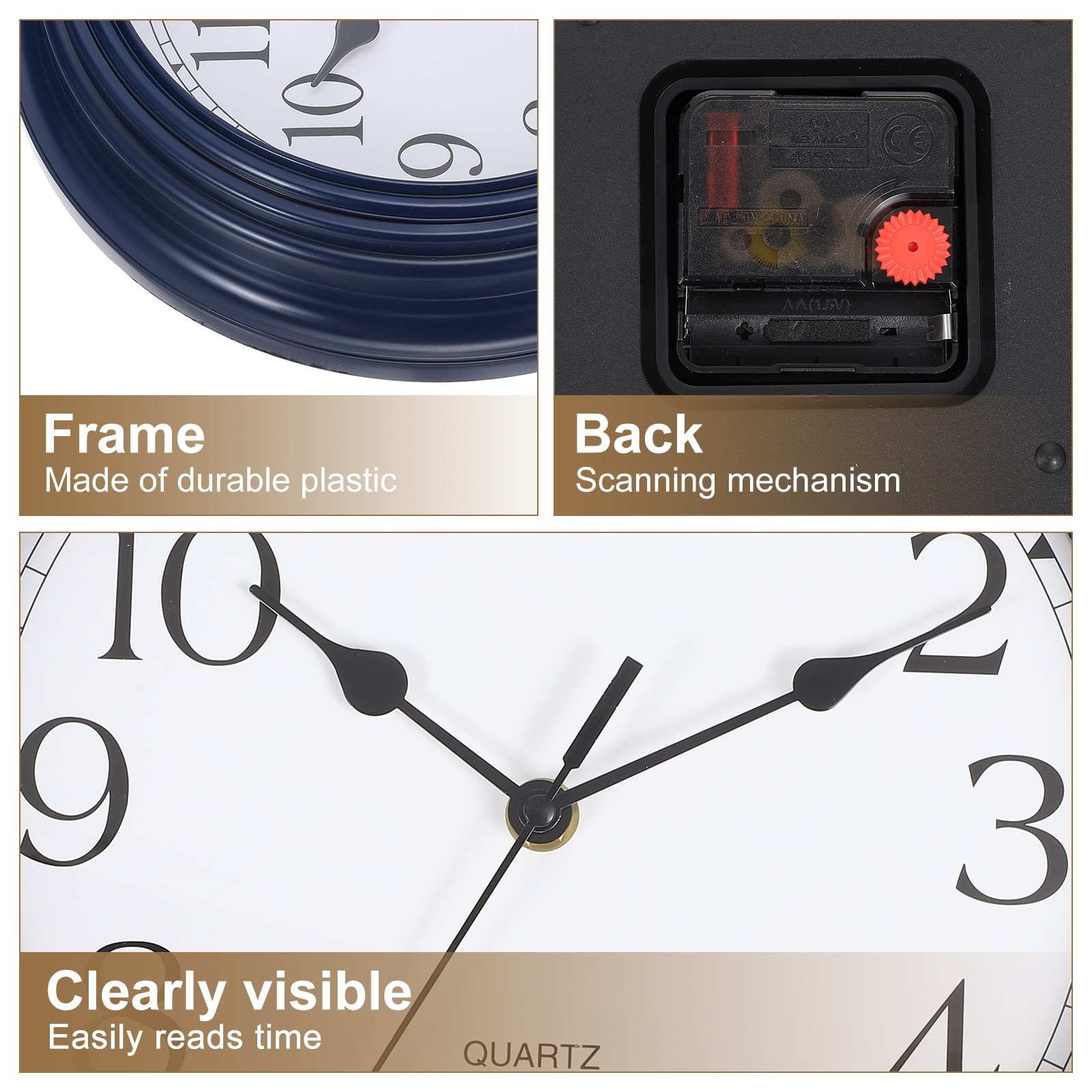 9" Arabic Numerals Vintage Wall Clock Plastic Finish Clock Dark Blue gallery