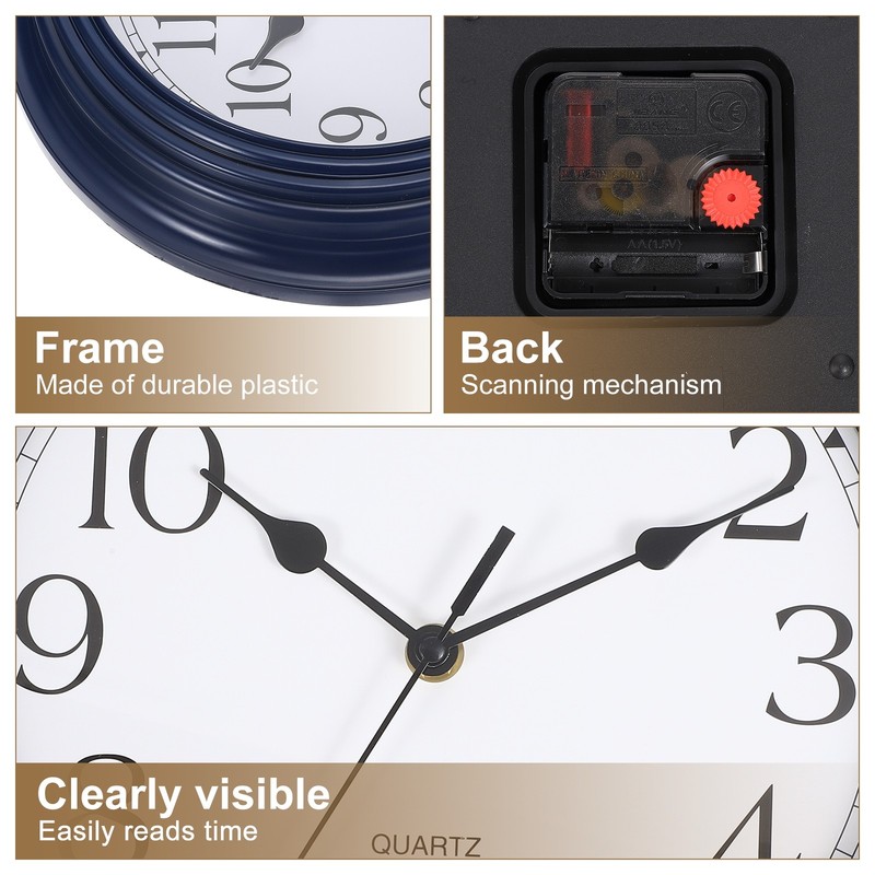 9" Arabic Numerals Vintage Wall Clock Plastic Finish Clock Dark Blue gallery