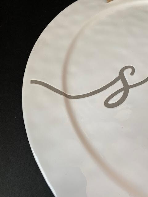 Mud Pie Serving Platter White Grey Words SHARE 14 Inches Diameter EUC gallery