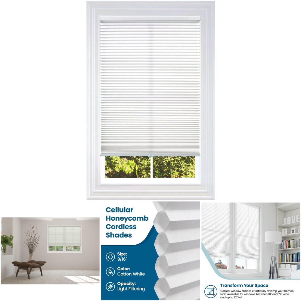 1 Pack Cellular Honeycomb Shade Light Filtering White 35' W x 72' H
