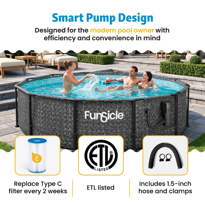 Funsicle 1500 Gallon SkimmerPlus Filter Pump System for Above Ground Pool, Black gallery