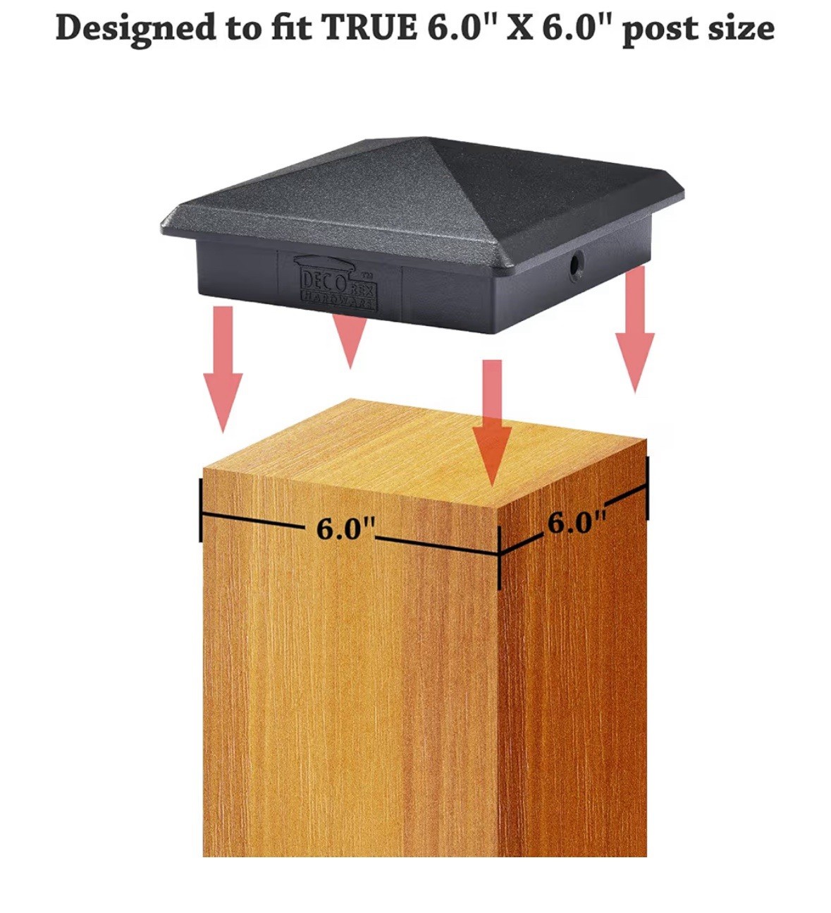 Qty-9 DECOREX Black Aluminum Pyramid Cap For True Actual 6” X 6” Wood Fence Post gallery