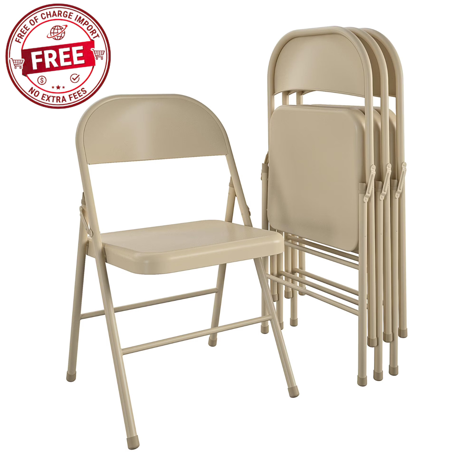 4 Pack Mainstays All-Steel Metal Folding Chair, Beige, Heavy Duty, Portable NEW! gallery