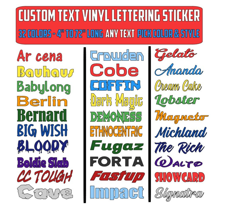 Custom Text Vinyl Lettering Sticker Decal Personalized -ANY TEXT - ANY NAME - [2 gallery