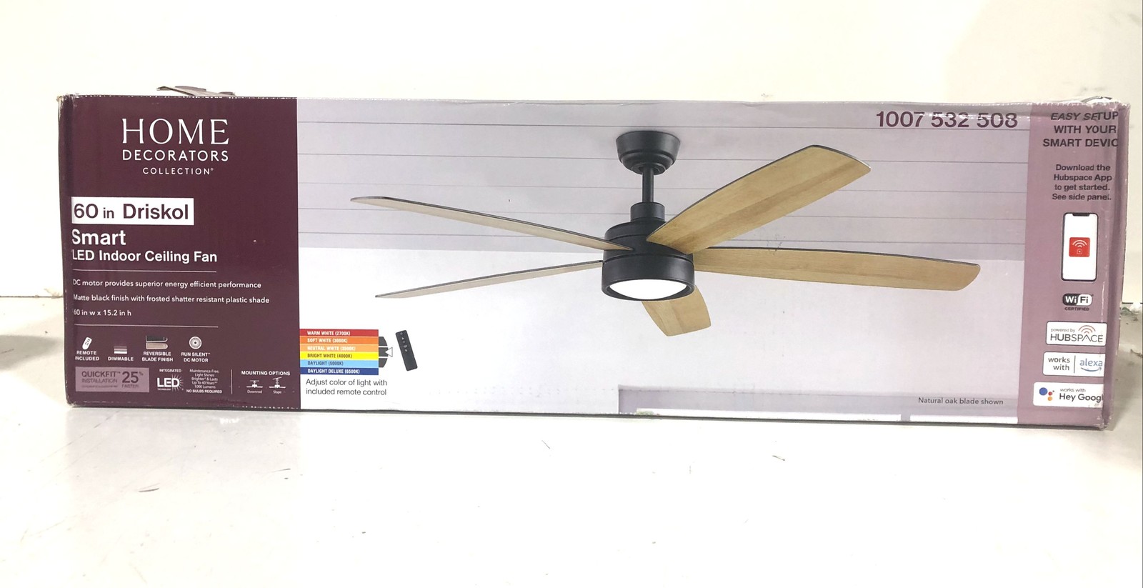Home Decorators Driskol 60 in. LED Matte Black Smart Ceiling Fan SEALED gallery