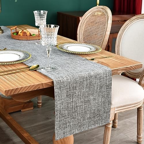 Farmhouse Rustic Faux Linen Table Runner Neutral Table Runners 13x48inch Grey gallery