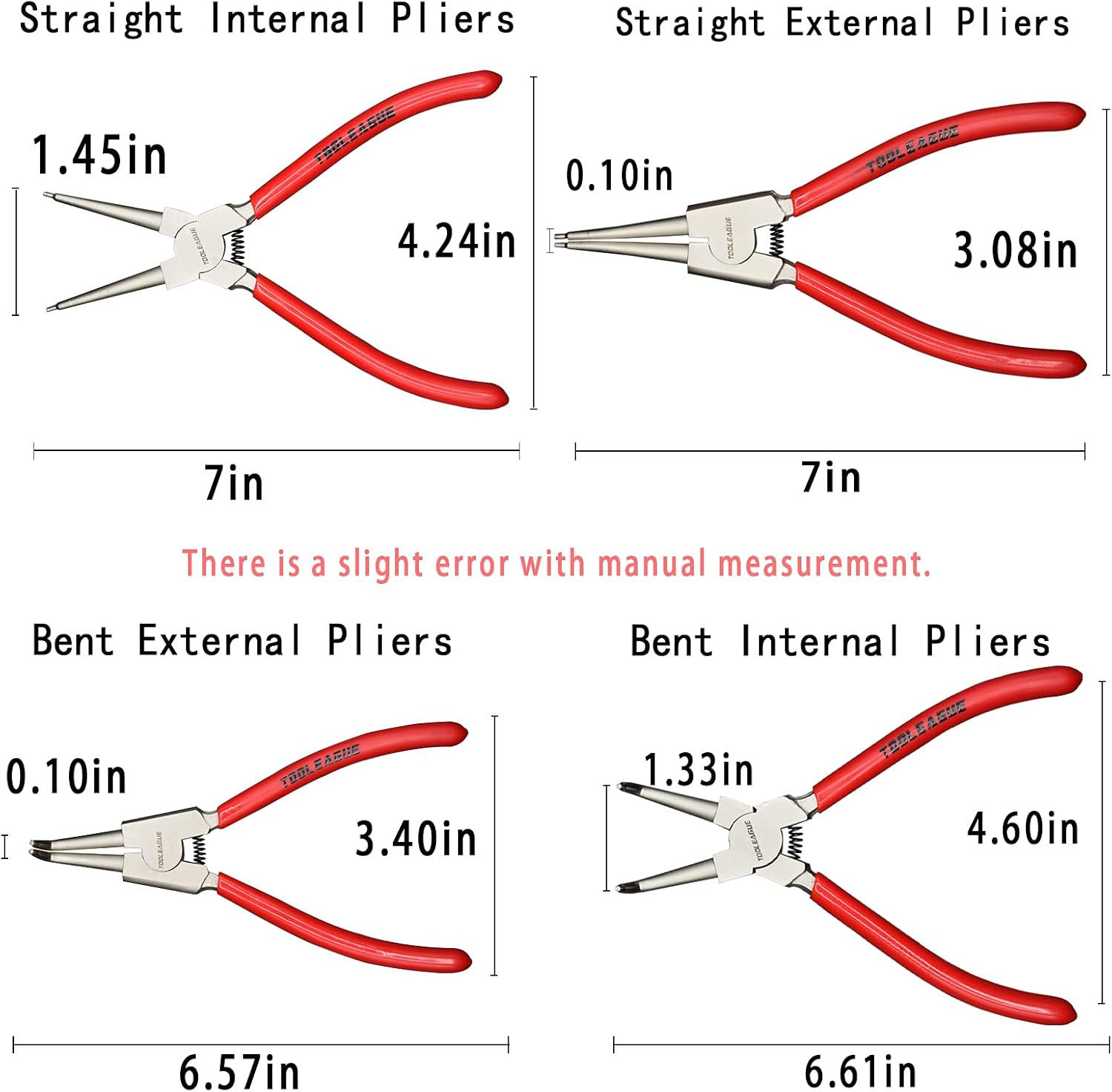 TOOLEAGUE 4 Pcs Snap Ring Pliers Set, Circlip Pliers, 7 inches Internal/External gallery