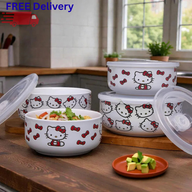Ceramic Food Storage Bowls 4 Pack Vented Lids Microwave Dishwasher Safe 2 Sizes gallery