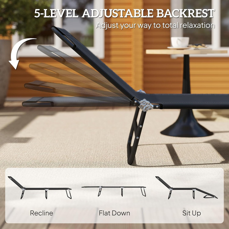 Folding Chaise Lounge Pool Chairs, Outdoor Sun Tanning Chairs with 5-Level Recli gallery