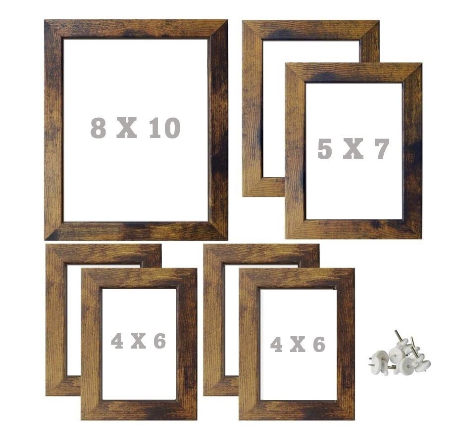 Picture Frame Set Photo Collage Multi-Size Rustic Distressed Brown Wood Tone 7pk gallery