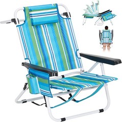 NAIZEA Beach Chairs Backpack 5-Position Tanning Chair with Cooler Bag Cup Holder
