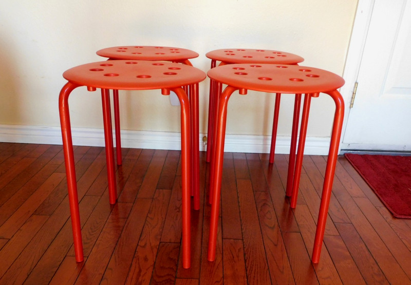 New IKEA Marius 4 Stackable Multi-Purpose Red Stools 17 1/2" Tall w/12" Seat GAR gallery