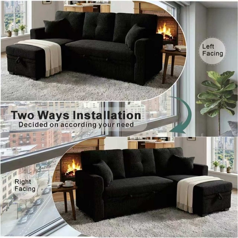 L-Shaped Sofa Sectional Loveseat Couch Convertible Sleeper Sofa w/Pull-Out Bed gallery