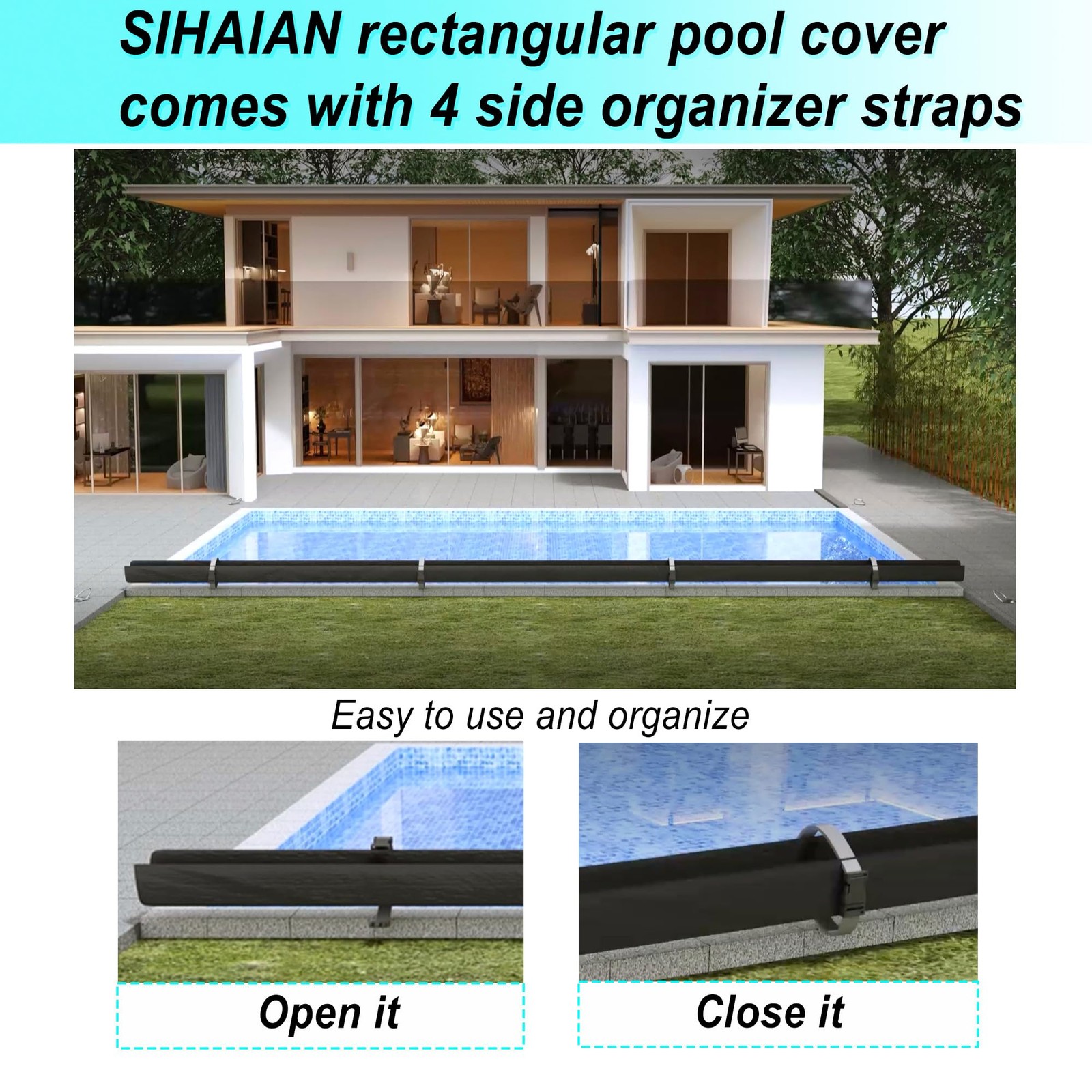 Pool Cover 18x36Ft Oval Rectangle Above Ground Lockable UV Resistant Black Side gallery