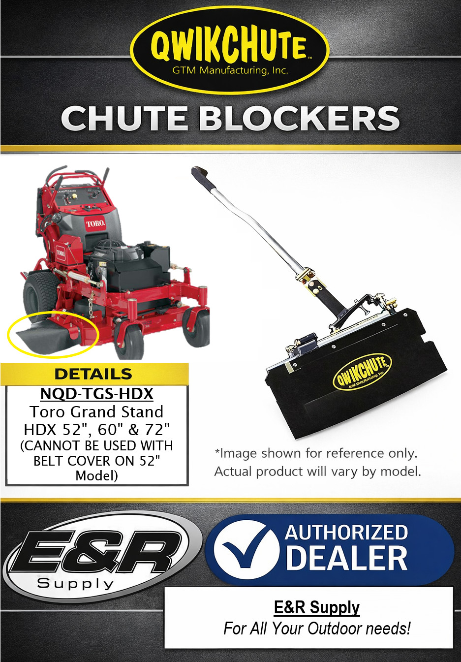 Qwikchute Chute Blocker for Toro Grand Stand hdx 52", 60". 72", NQD-TGS-HDX gallery